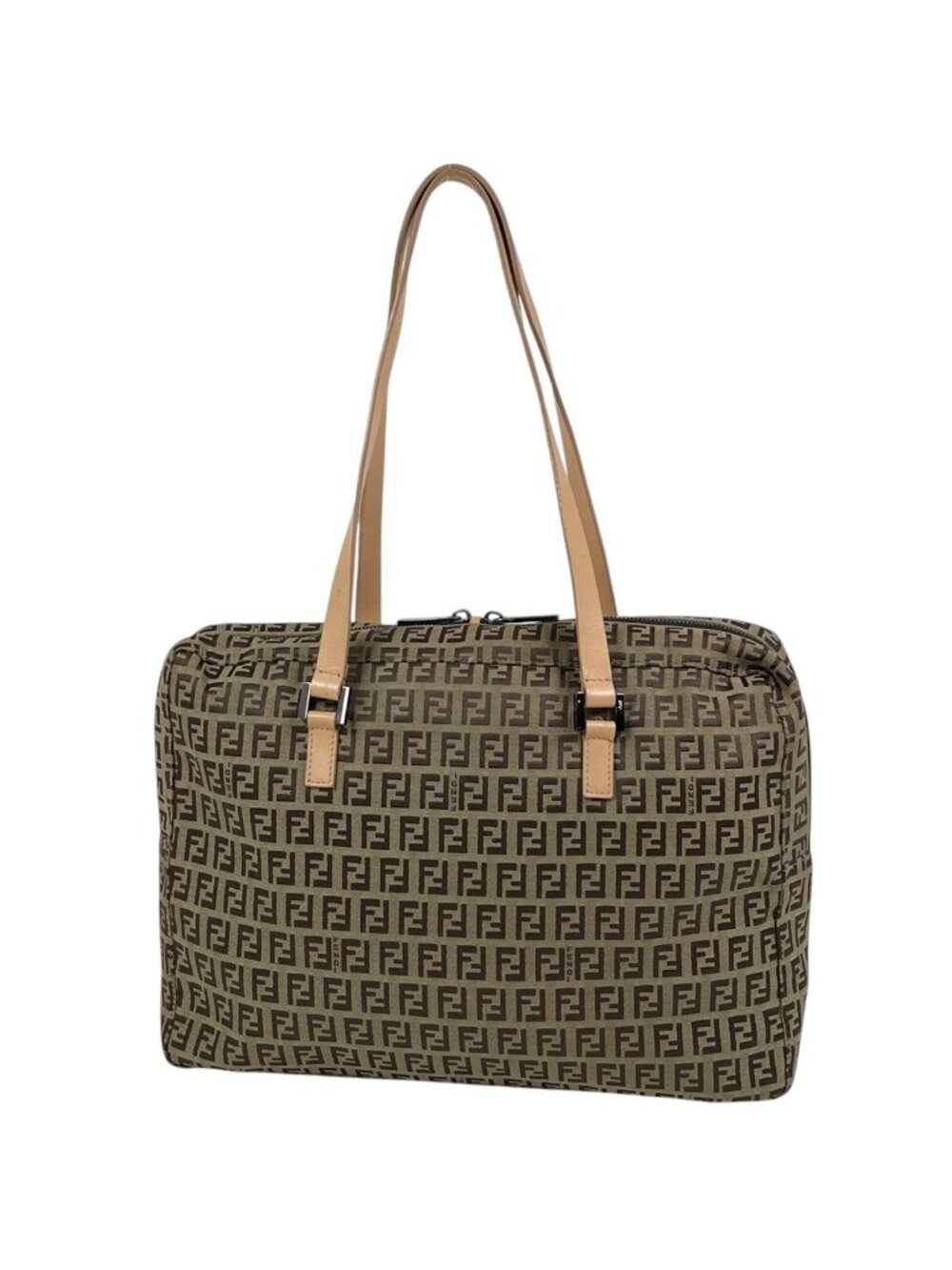 Fendi Shoulder Bag Zucchino Pattern Canvas Beige